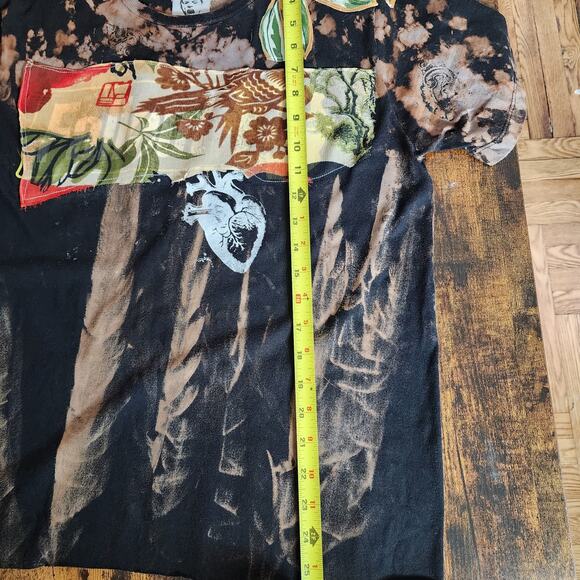 Handmade Upcycled Boho T-Shirt – Bleach-Dyed & Floral Patch Design - Picture 13 of 16